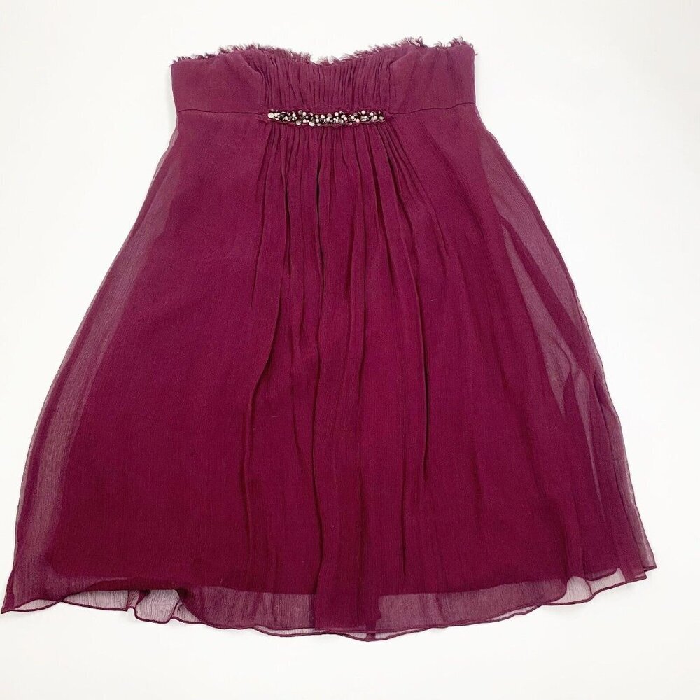 BCBGMAXAZRIA Womens Dress Maroon Size 10 Silk Zip Strapless Beaded